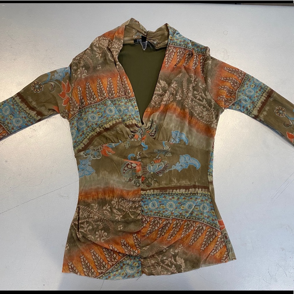 Patterned Long Sleeve Boho Top